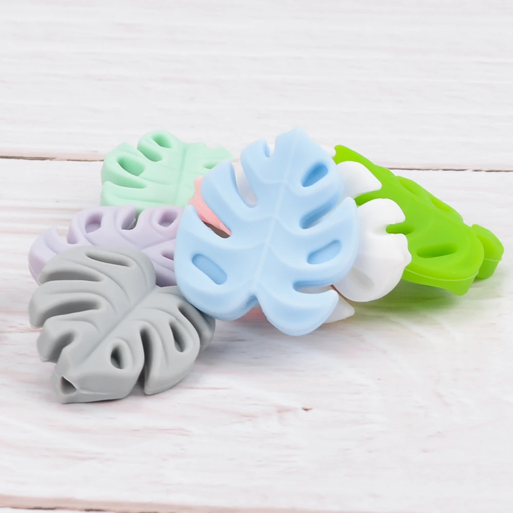 LOFCA 30pcs Monstera Deliciosa leaves Silicone Beads BPA Free Keychain Silicone Beads DIY Keychain Bead Jewelry Accessories