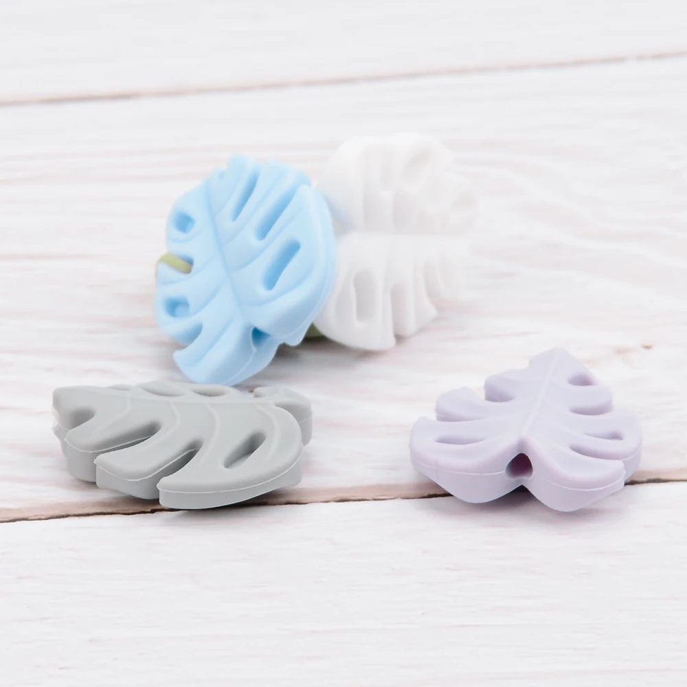LOFCA 30pcs Monstera Deliciosa leaves Silicone Beads BPA Free Keychain Silicone Beads DIY Keychain Bead Jewelry Accessories
