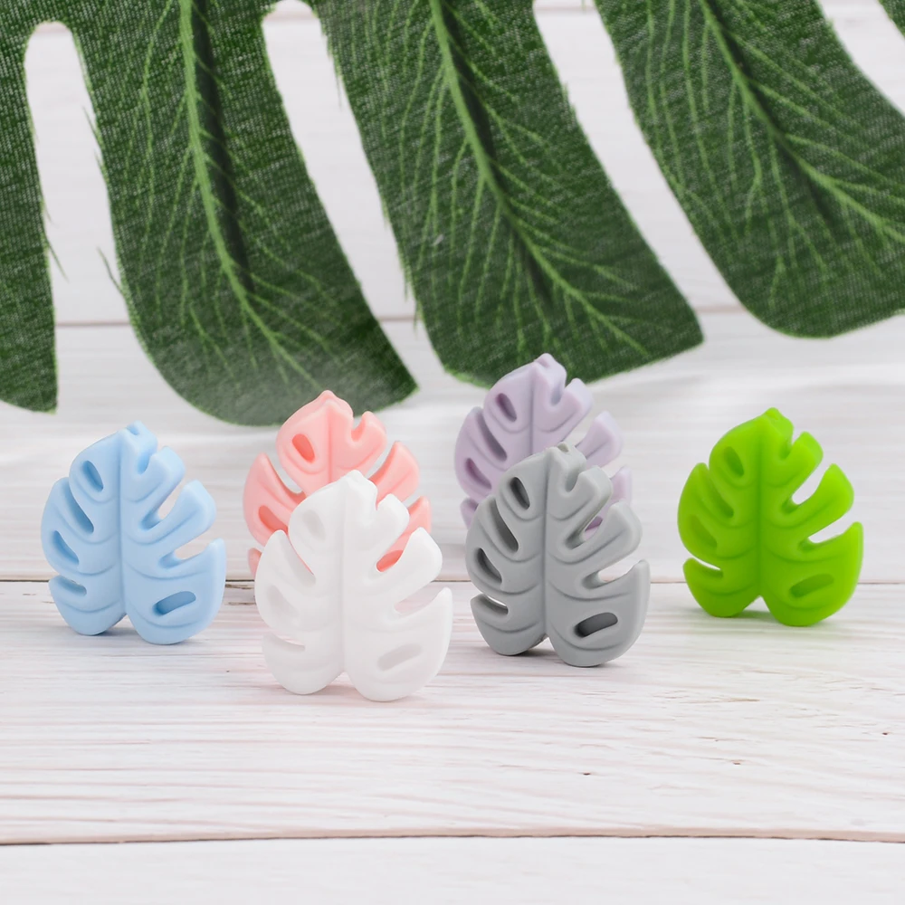 LOFCA 30pcs Monstera Deliciosa leaves Silicone Beads BPA Free Keychain Silicone Beads DIY Keychain Bead Jewelry Accessories