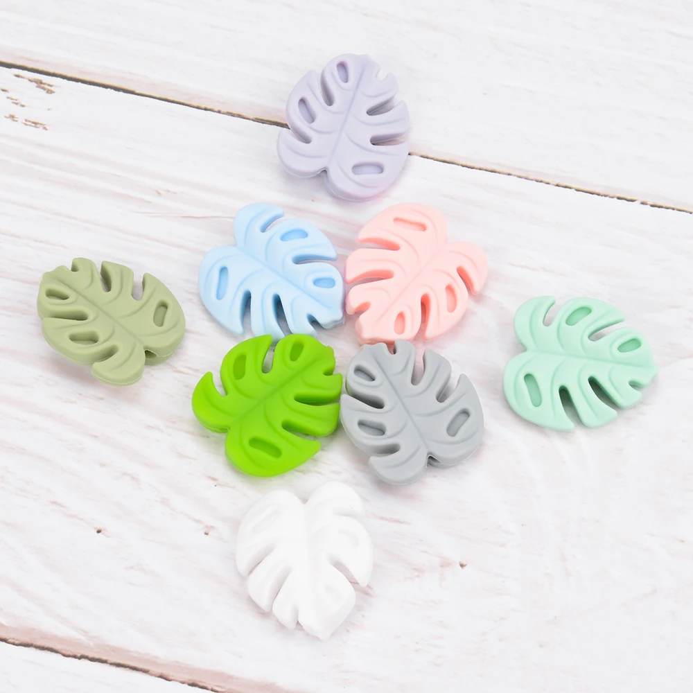 LOFCA 30pcs Monstera Deliciosa leaves Silicone Beads BPA Free Keychain Silicone Beads DIY Keychain Bead Jewelry Accessories