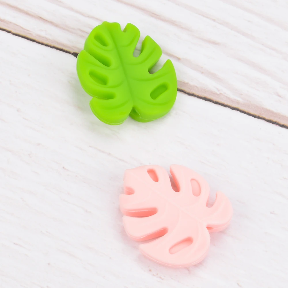 LOFCA 30pcs Monstera Deliciosa leaves Silicone Beads BPA Free Keychain Silicone Beads DIY Keychain Bead Jewelry Accessories