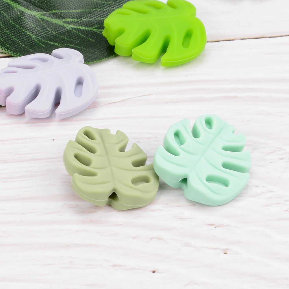 LOFCA 30pcs Monstera Deliciosa leaves Silicone Beads BPA Free Keychain Silicone Beads DIY Keychain Bead Jewelry Accessories