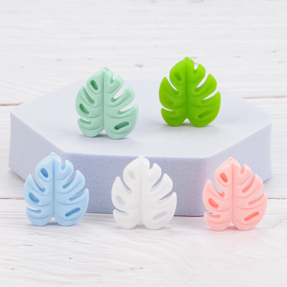 LOFCA 30pcs Monstera Deliciosa leaves Silicone Beads BPA Free Keychain Silicone Beads DIY Keychain Bead Jewelry Accessories