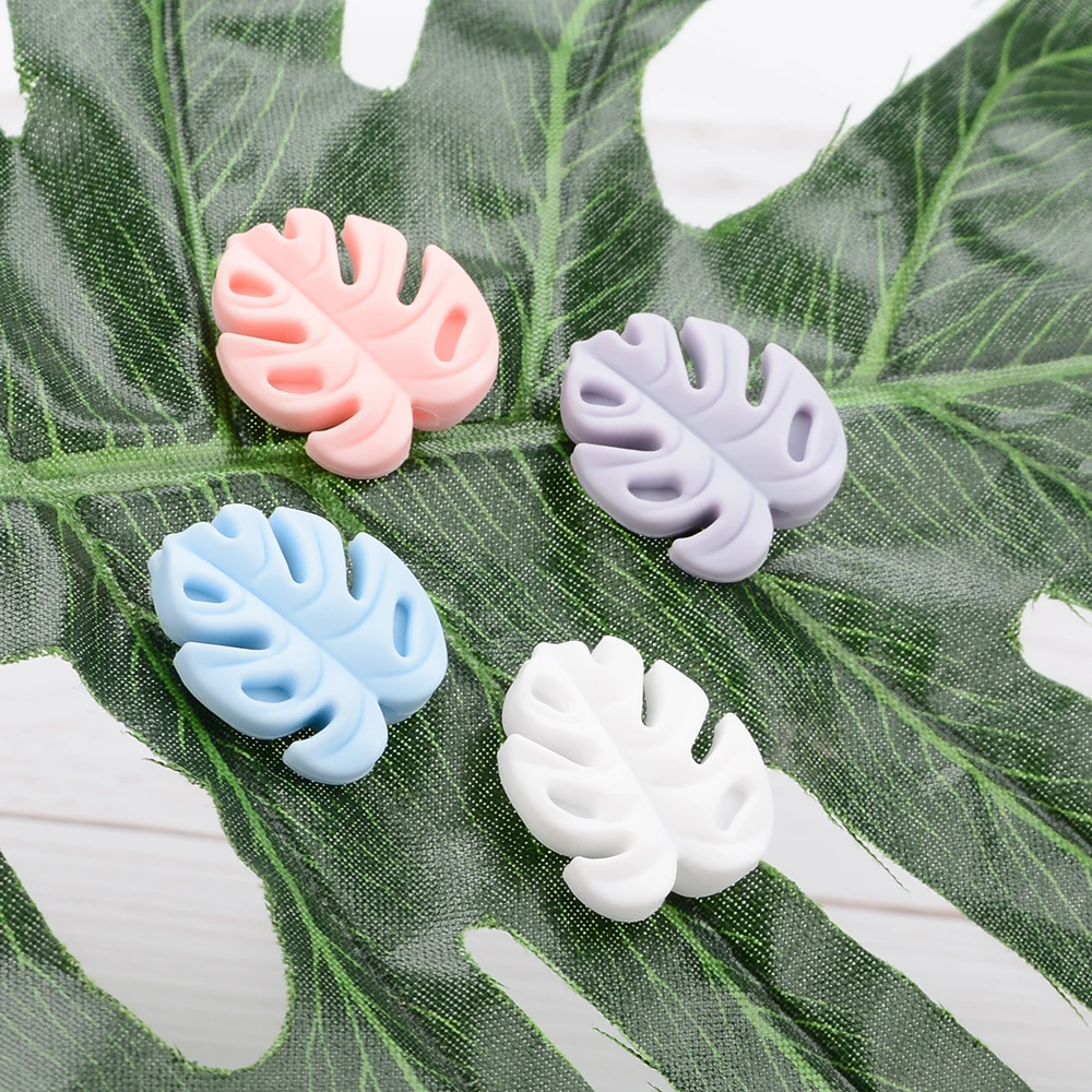 LOFCA 30pcs Monstera Deliciosa leaves Silicone Beads BPA Free Keychain Silicone Beads DIY Keychain Bead Jewelry Accessories