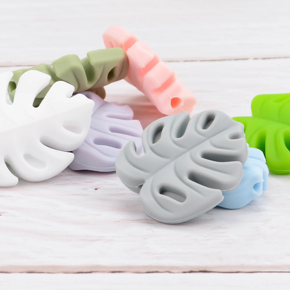 LOFCA 30pcs Monstera Deliciosa leaves Silicone Beads BPA Free Keychain Silicone Beads DIY Keychain Bead Jewelry Accessories