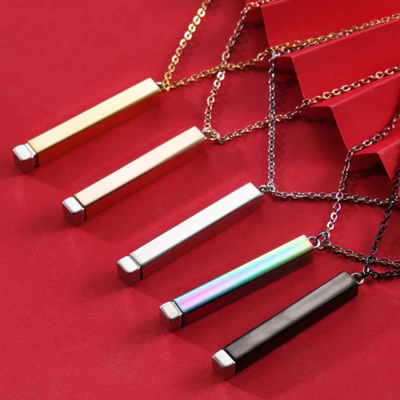 Fnixtar 5Pcs Hidden Pendant Necklace Mirror Polish Stainless Steel Cable Chain Necklace For Women's Men's Lovers Fashion Gifts