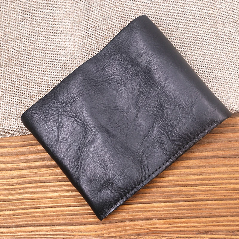 Genuine Leather Wallet For Men Male Original Cowhide Vintage Handmade Short Bifold Slim Rfid Men's Purse Card Holder Top Quality