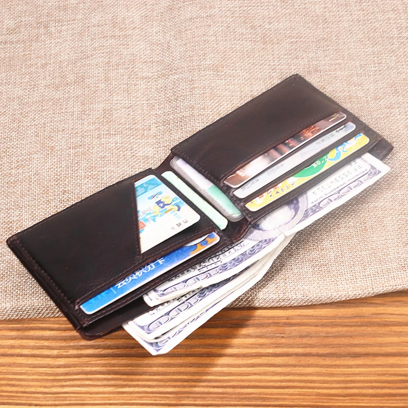 Genuine Leather Wallet For Men Male Original Cowhide Vintage Handmade Short Bifold Slim Rfid Men's Purse Card Holder Top Quality