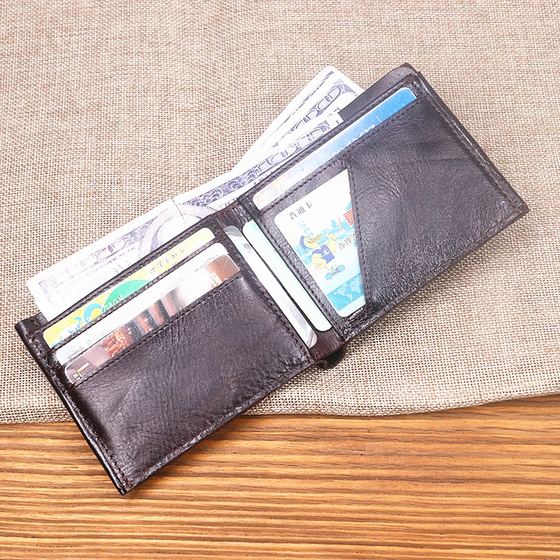 Genuine Leather Wallet For Men Male Original Cowhide Vintage Handmade Short Bifold Slim Rfid Men's Purse Card Holder Top Quality