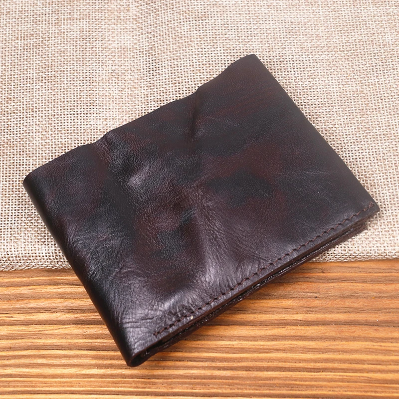 Genuine Leather Wallet For Men Male Original Cowhide Vintage Handmade Short Bifold Slim Rfid Men's Purse Card Holder Top Quality