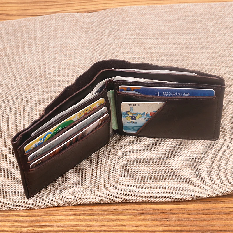 Genuine Leather Wallet For Men Male Original Cowhide Vintage Handmade Short Bifold Slim Rfid Men's Purse Card Holder Top Quality