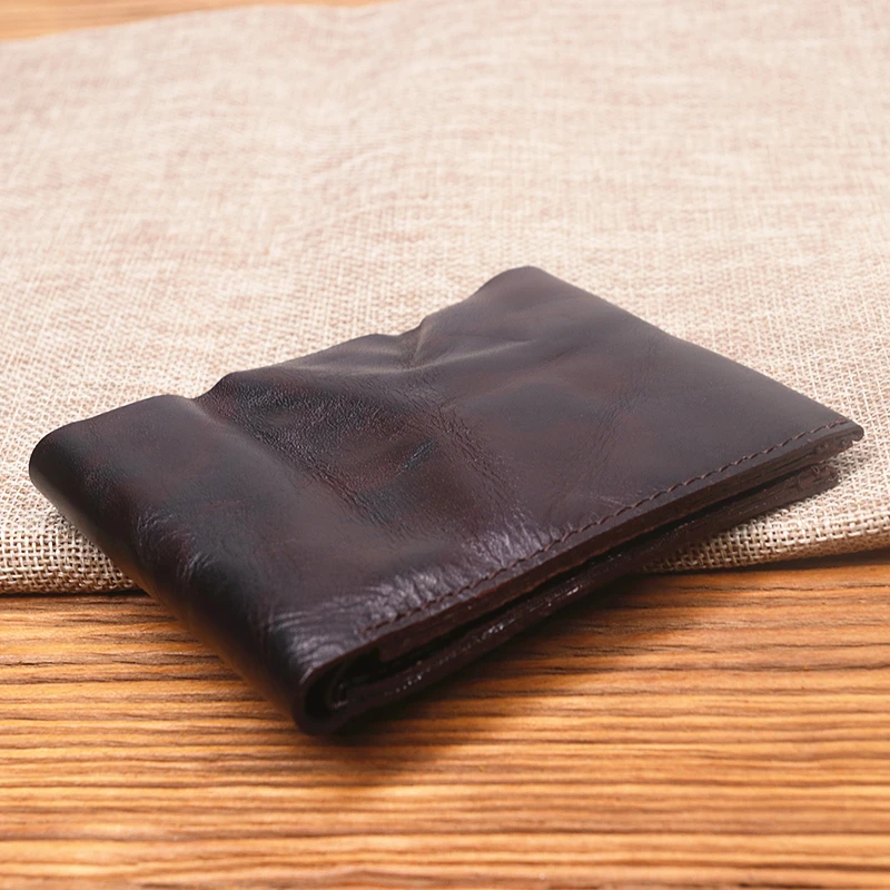 Genuine Leather Wallet For Men Male Original Cowhide Vintage Handmade Short Bifold Slim Rfid Men's Purse Card Holder Top Quality
