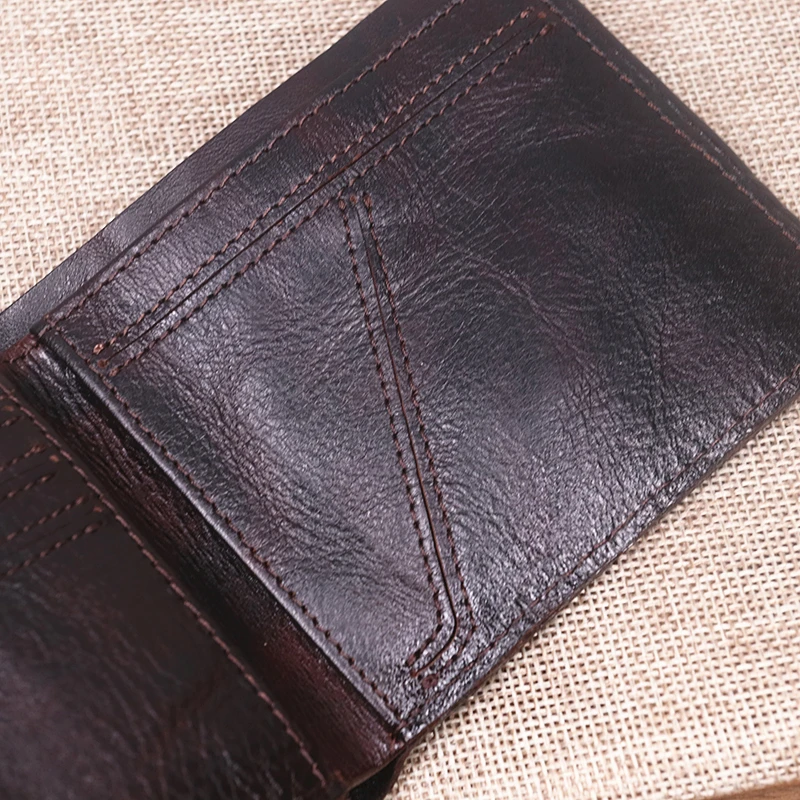 Genuine Leather Wallet For Men Male Original Cowhide Vintage Handmade Short Bifold Slim Rfid Men's Purse Card Holder Top Quality