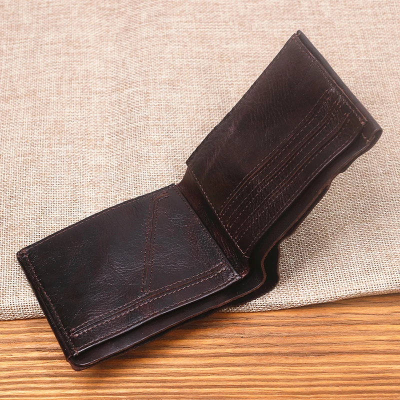 Genuine Leather Wallet For Men Male Original Cowhide Vintage Handmade Short Bifold Slim Rfid Men's Purse Card Holder Top Quality