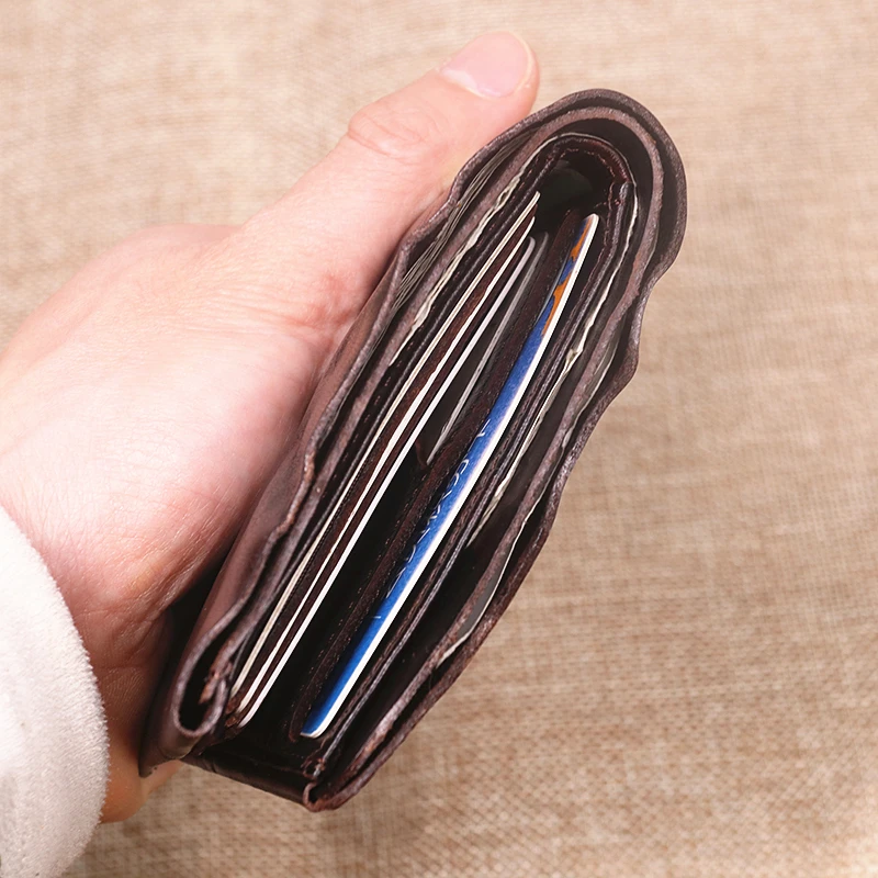 Genuine Leather Wallet For Men Male Original Cowhide Vintage Handmade Short Bifold Slim Rfid Men's Purse Card Holder Top Quality
