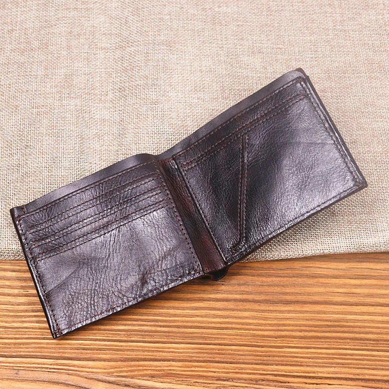 Genuine Leather Wallet For Men Male Original Cowhide Vintage Handmade Short Bifold Slim Rfid Men's Purse Card Holder Top Quality