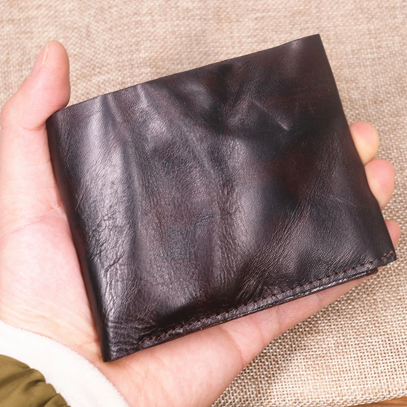 Genuine Leather Wallet For Men Male Original Cowhide Vintage Handmade Short Bifold Slim Rfid Men's Purse Card Holder Top Quality