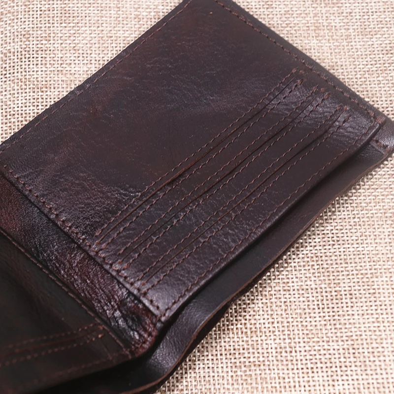 Genuine Leather Wallet For Men Male Original Cowhide Vintage Handmade Short Bifold Slim Rfid Men's Purse Card Holder Top Quality