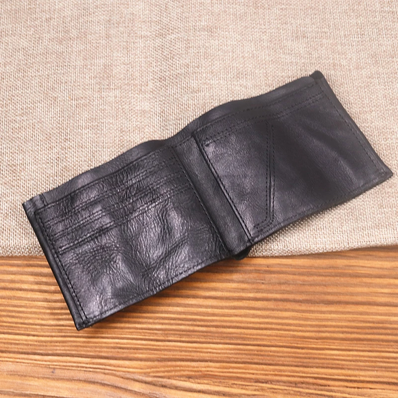 Genuine Leather Wallet For Men Male Original Cowhide Vintage Handmade Short Bifold Slim Rfid Men's Purse Card Holder Top Quality