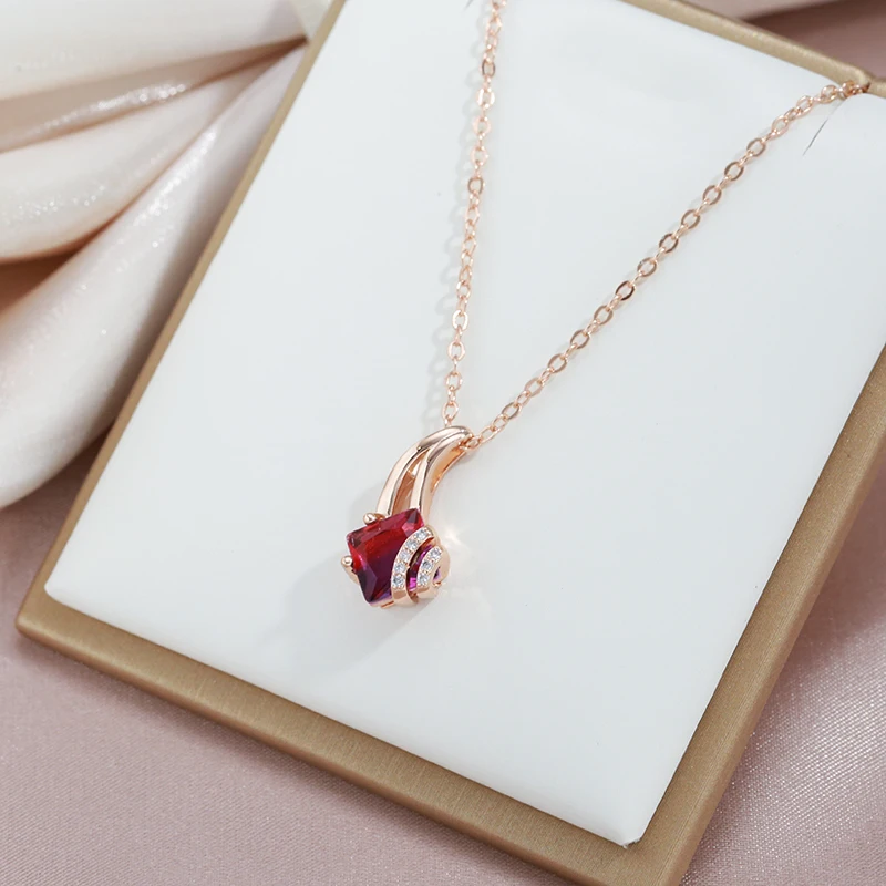 SYOUJYO Vintage Garnet Red Natural Zircon Jewelry Sets 585 Rose Gold Color Fashion Dress Collocation Necklace Earrings Ring Gift