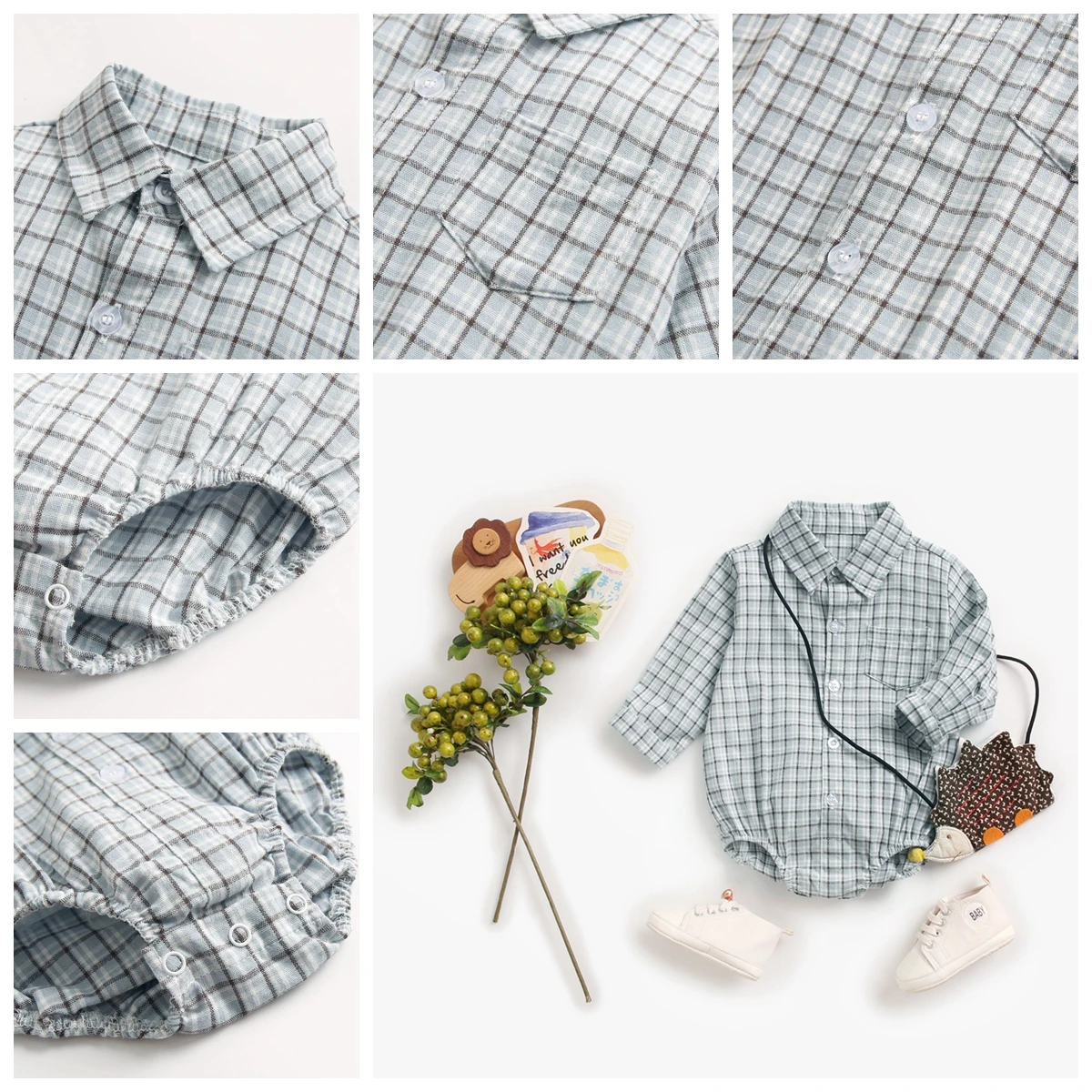 Sanlutoz Plaid Cotton Baby Boys Bodysuits Long Sleeve Baby Clothes Fashion Newborn Bodysuit for Boy