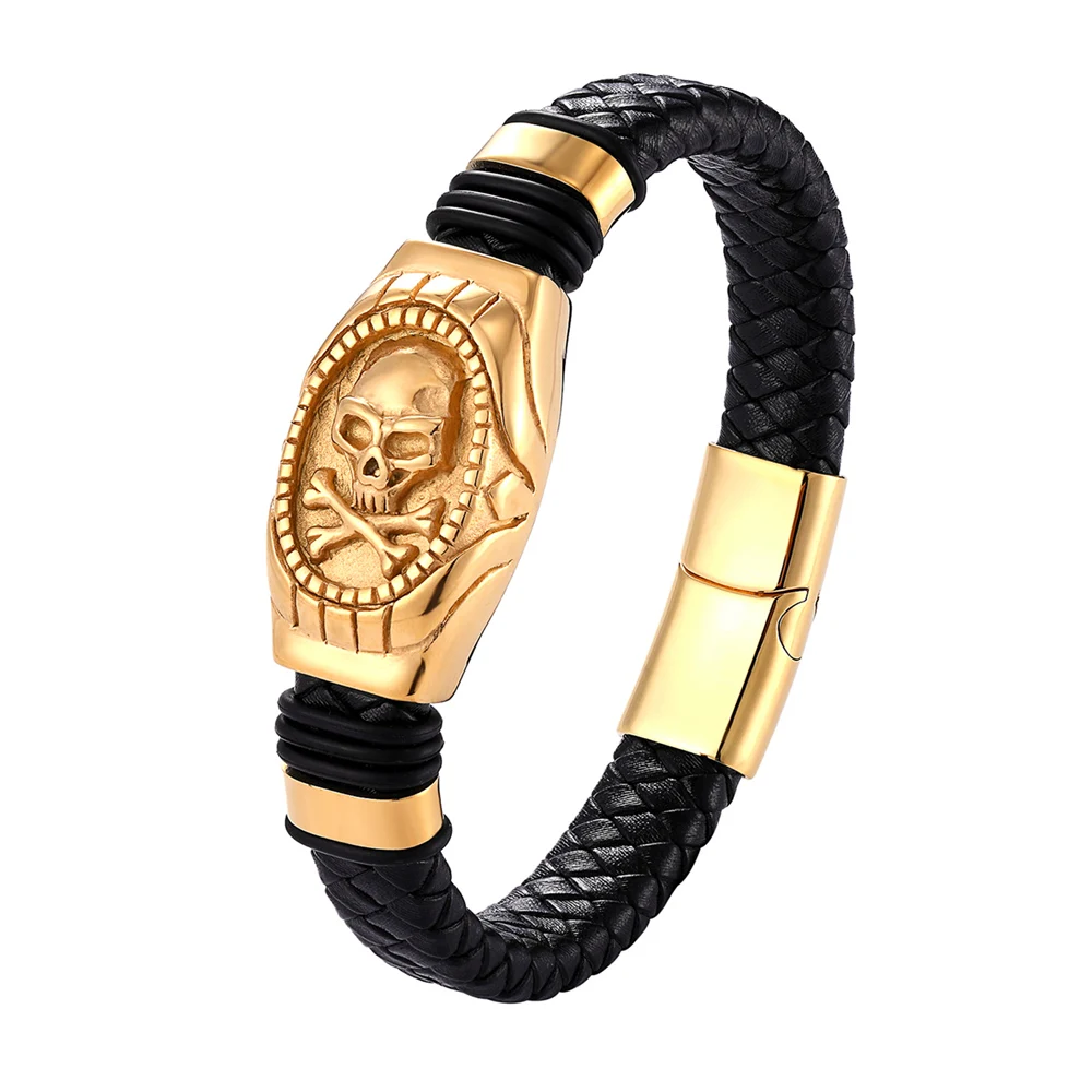 Fashion Genuine Leather Bracelet Gold Color Easy Hook Totem/Geometric Pattern Luxury Jewelry For Birthday Blessing Gift Pulseira