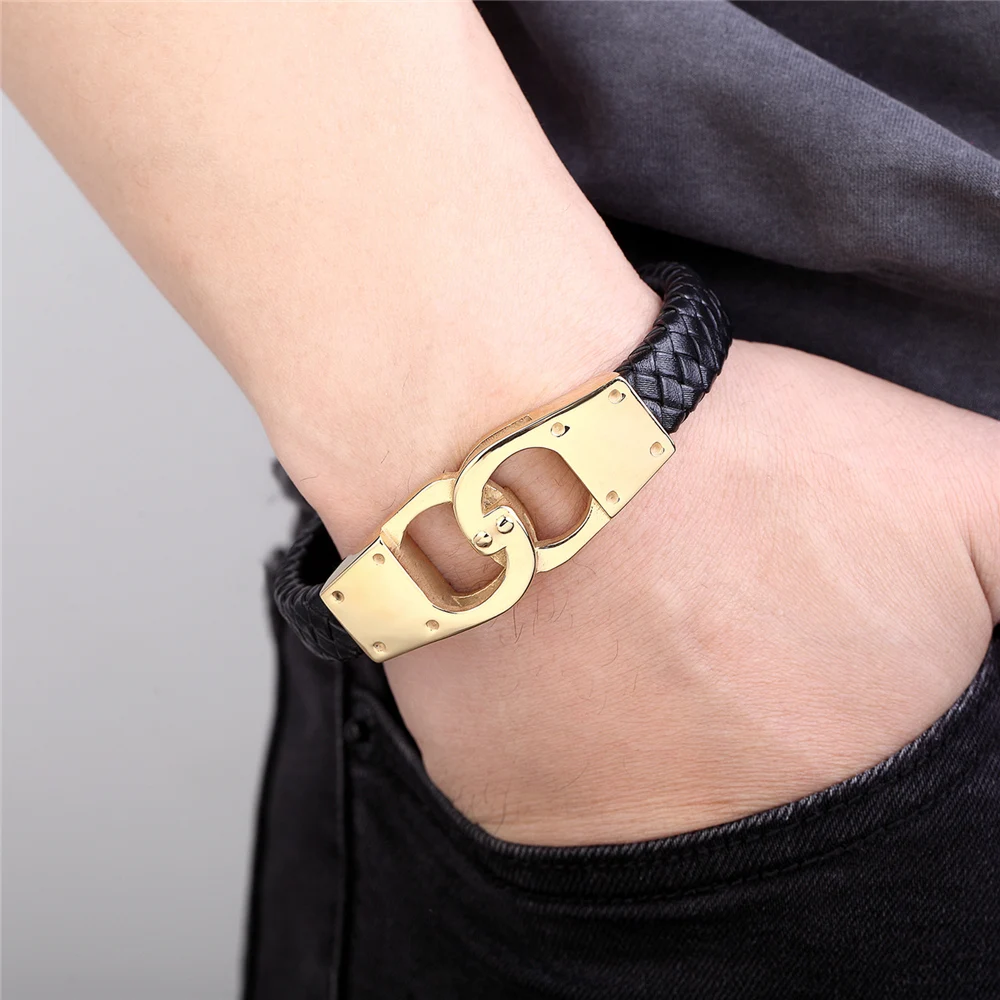Fashion Genuine Leather Bracelet Gold Color Easy Hook Totem/Geometric Pattern Luxury Jewelry For Birthday Blessing Gift Pulseira