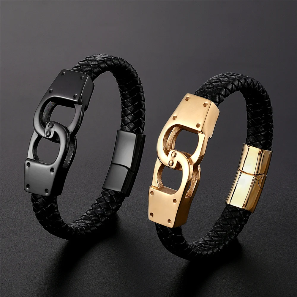 Fashion Genuine Leather Bracelet Gold Color Easy Hook Totem/Geometric Pattern Luxury Jewelry For Birthday Blessing Gift Pulseira