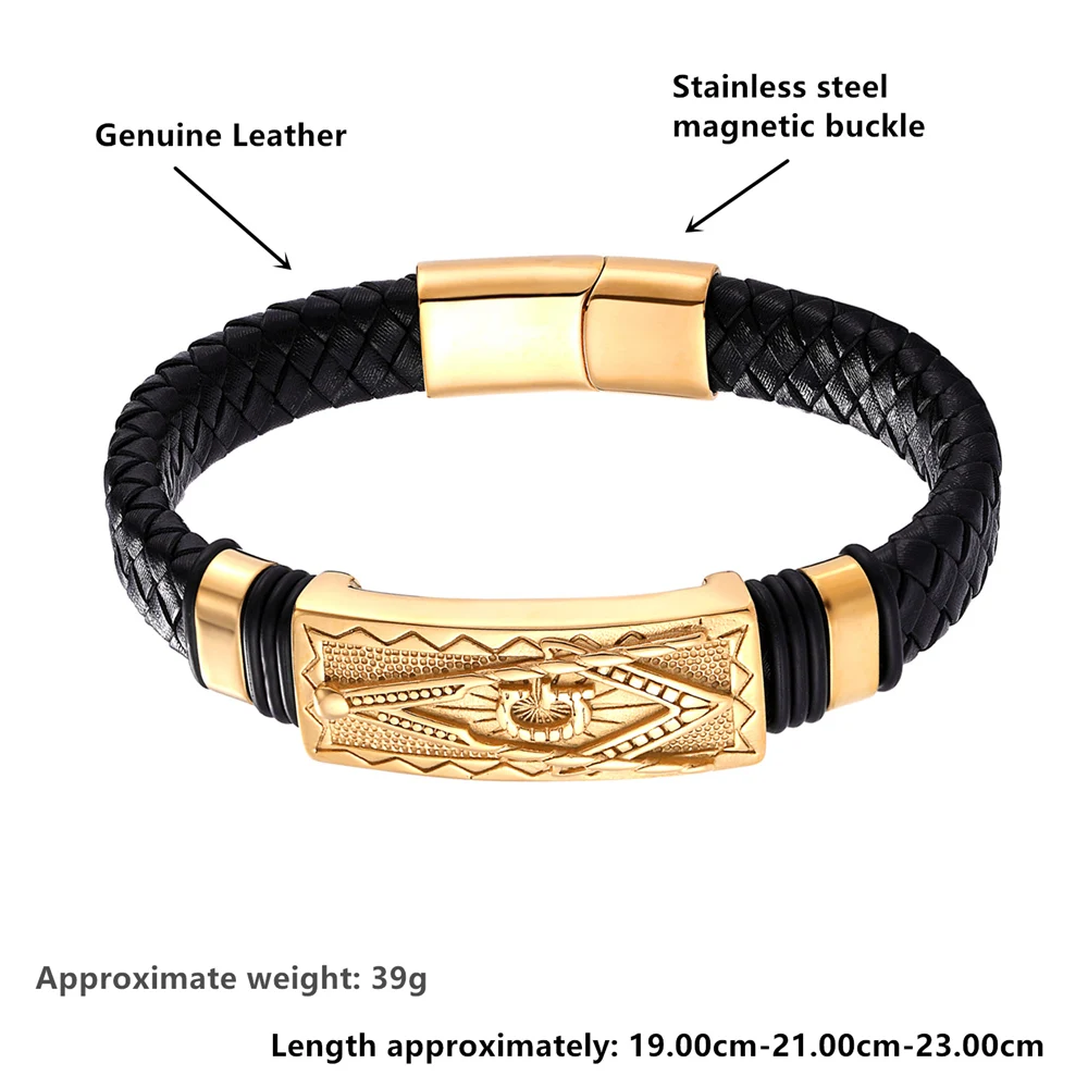 Fashion Genuine Leather Bracelet Gold Color Easy Hook Totem/Geometric Pattern Luxury Jewelry For Birthday Blessing Gift Pulseira