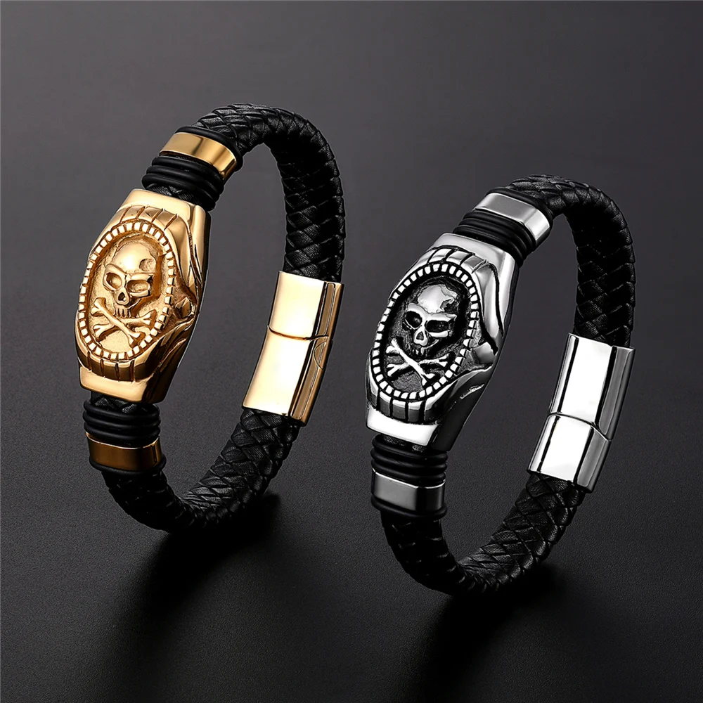 Fashion Genuine Leather Bracelet Gold Color Easy Hook Totem/Geometric Pattern Luxury Jewelry For Birthday Blessing Gift Pulseira
