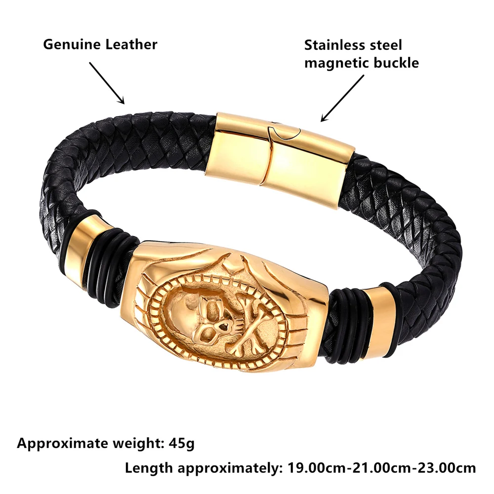 Fashion Genuine Leather Bracelet Gold Color Easy Hook Totem/Geometric Pattern Luxury Jewelry For Birthday Blessing Gift Pulseira