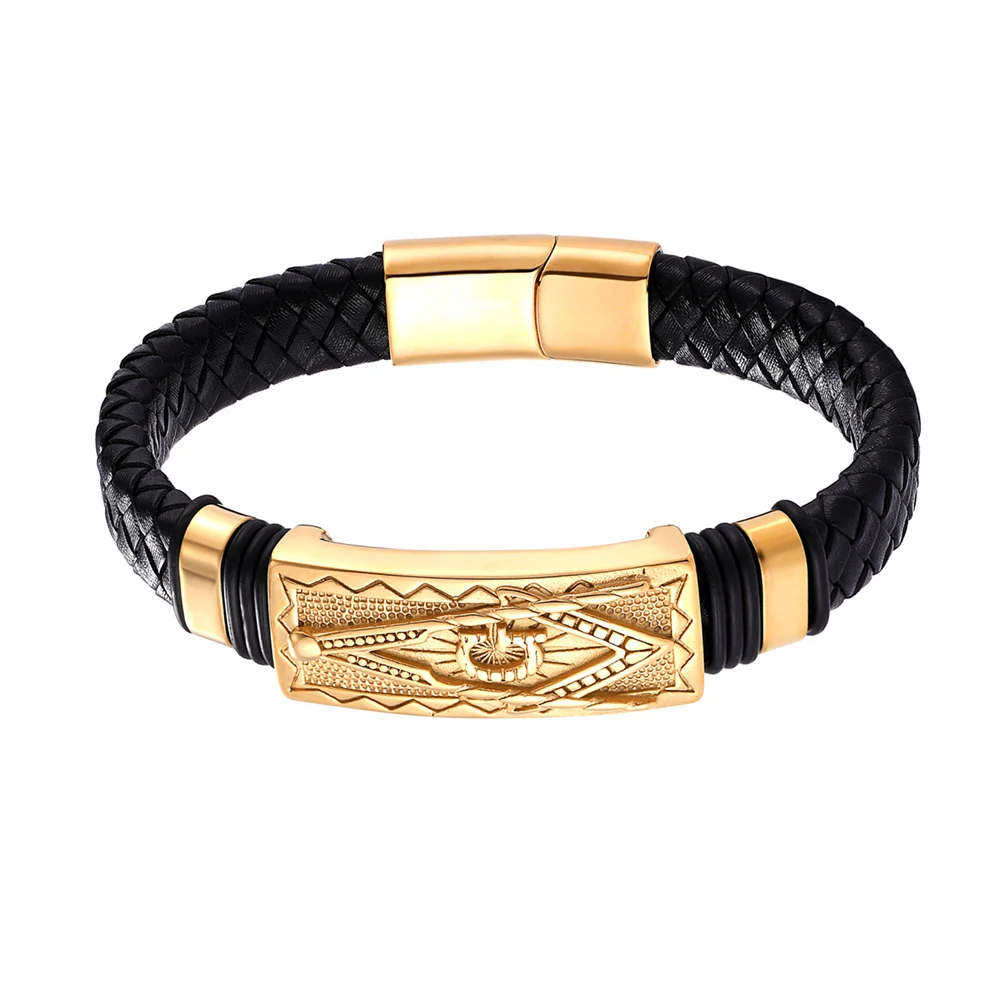 Fashion Genuine Leather Bracelet Gold Color Easy Hook Totem/Geometric Pattern Luxury Jewelry For Birthday Blessing Gift Pulseira