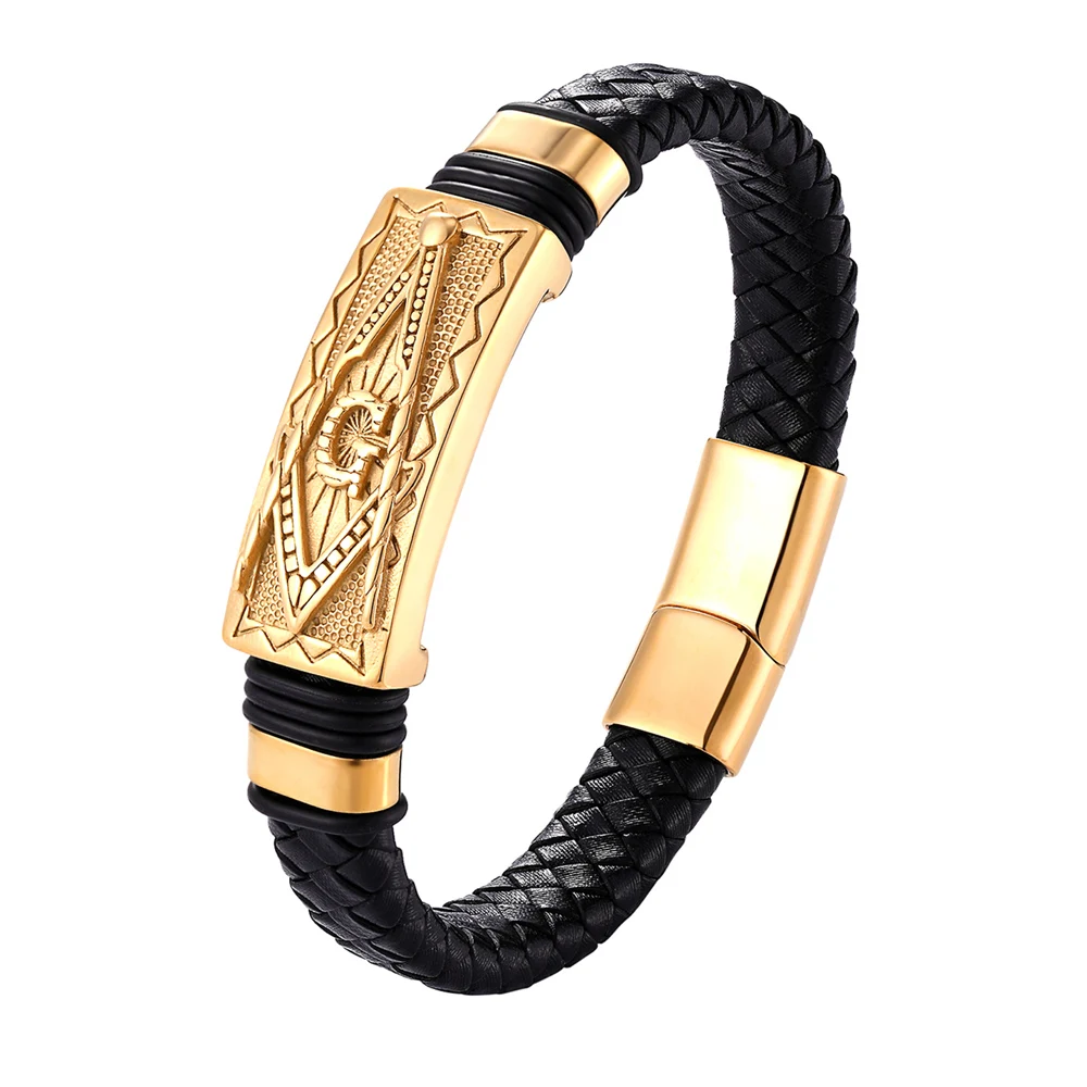 Fashion Genuine Leather Bracelet Gold Color Easy Hook Totem/Geometric Pattern Luxury Jewelry For Birthday Blessing Gift Pulseira