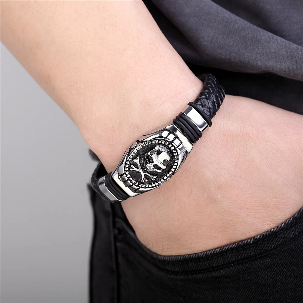 Fashion Genuine Leather Bracelet Gold Color Easy Hook Totem/Geometric Pattern Luxury Jewelry For Birthday Blessing Gift Pulseira
