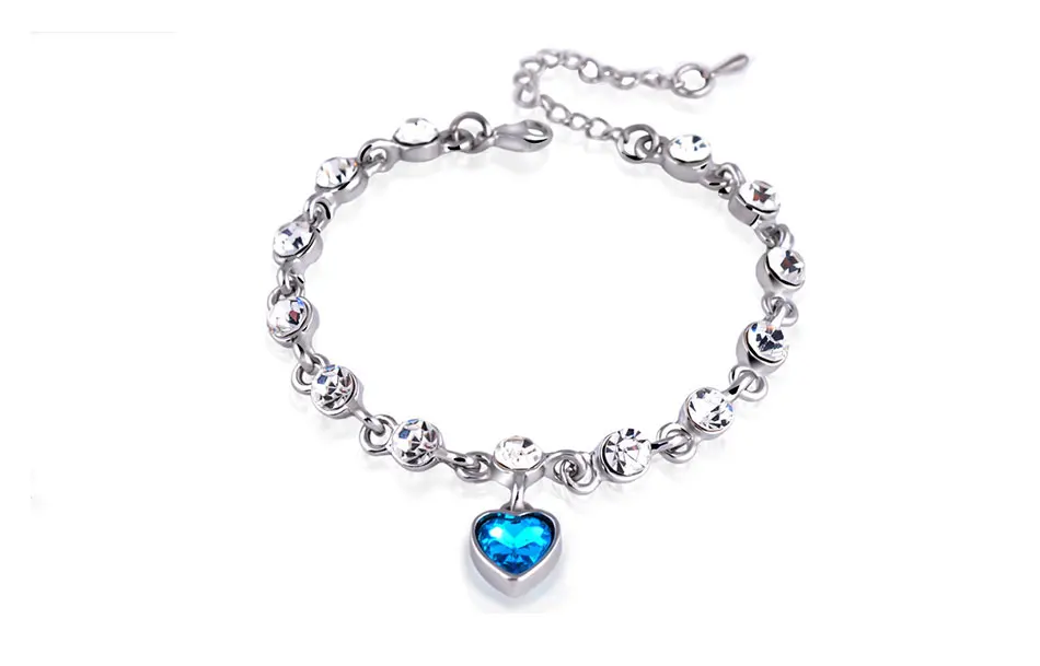 ZDADAN 925 Sterling Silver Charm Sapphire Heart Bracelet Chain For Women Fashion Engagement Party Jewelry Gift