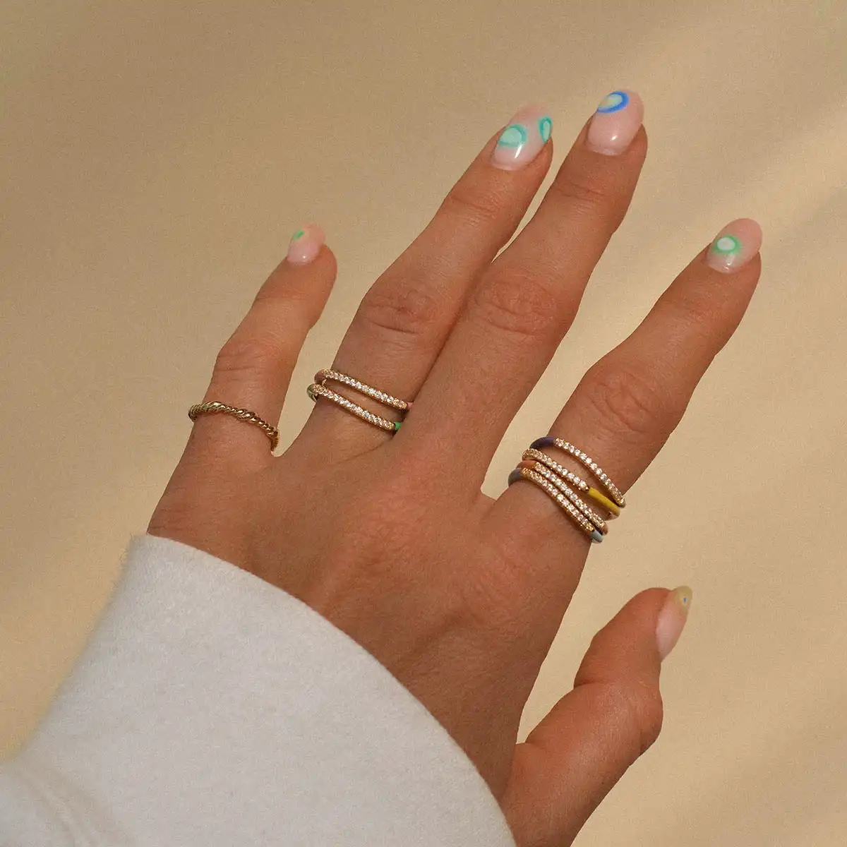 Mix CZ Neon Enamel Thin Slim Stacking Eternity Band Rings Colorful New Gold Plated Women Finger Jewelry