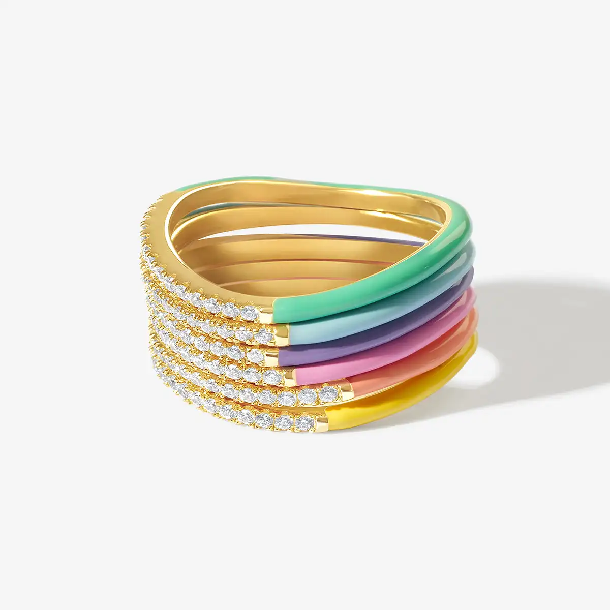 Mix CZ Neon Enamel Thin Slim Stacking Eternity Band Rings Colorful New Gold Plated Women Finger Jewelry