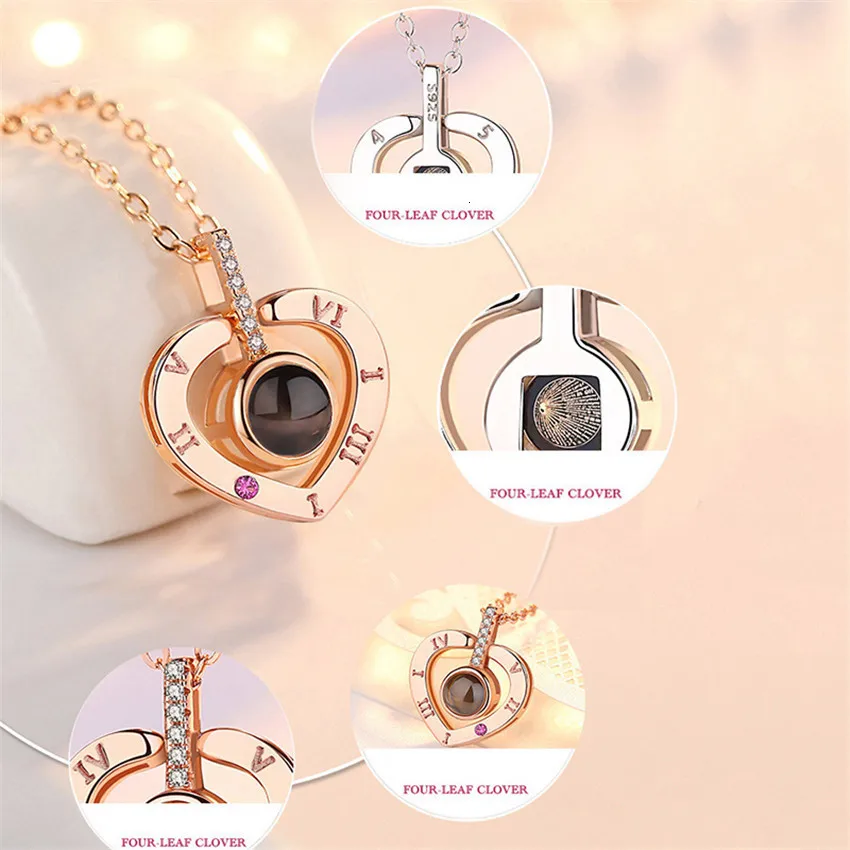 I Love You Necklace With Rose Gifts Box 100 Languages Projection Pendant Jewelry For Girlfriend 2023 New In Romantic Accessories