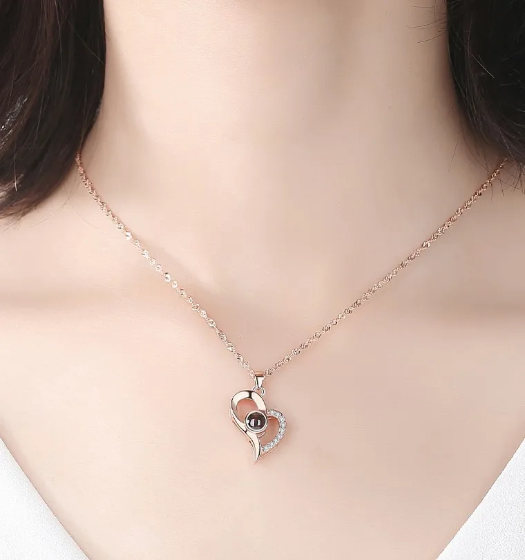 I Love You Necklace With Rose Gifts Box 100 Languages Projection Pendant Jewelry For Girlfriend 2023 New In Romantic Accessories