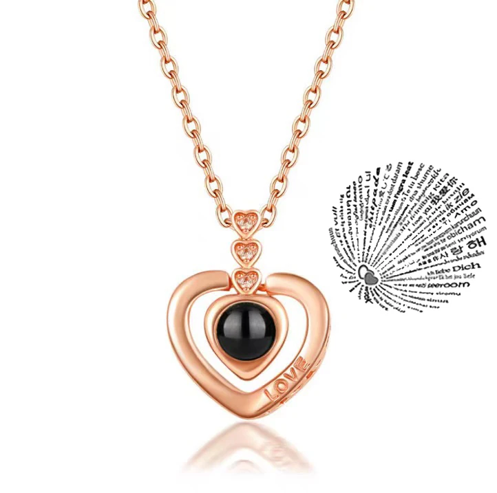 I Love You Necklace With Rose Gifts Box 100 Languages Projection Pendant Jewelry For Girlfriend 2023 New In Romantic Accessories