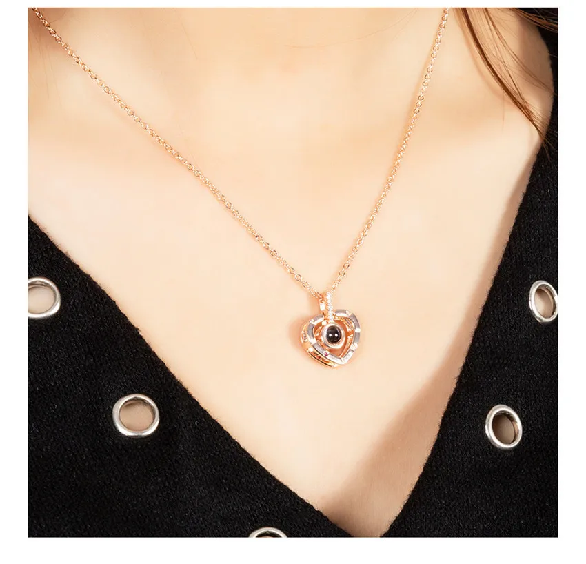 I Love You Necklace With Rose Gifts Box 100 Languages Projection Pendant Jewelry For Girlfriend 2023 New In Romantic Accessories