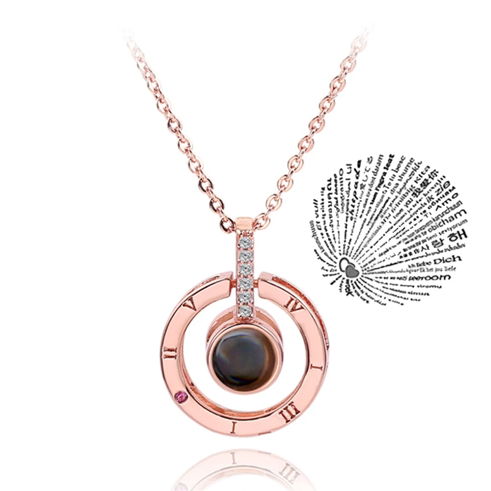 I Love You Necklace With Rose Gifts Box 100 Languages Projection Pendant Jewelry For Girlfriend 2023 New In Romantic Accessories