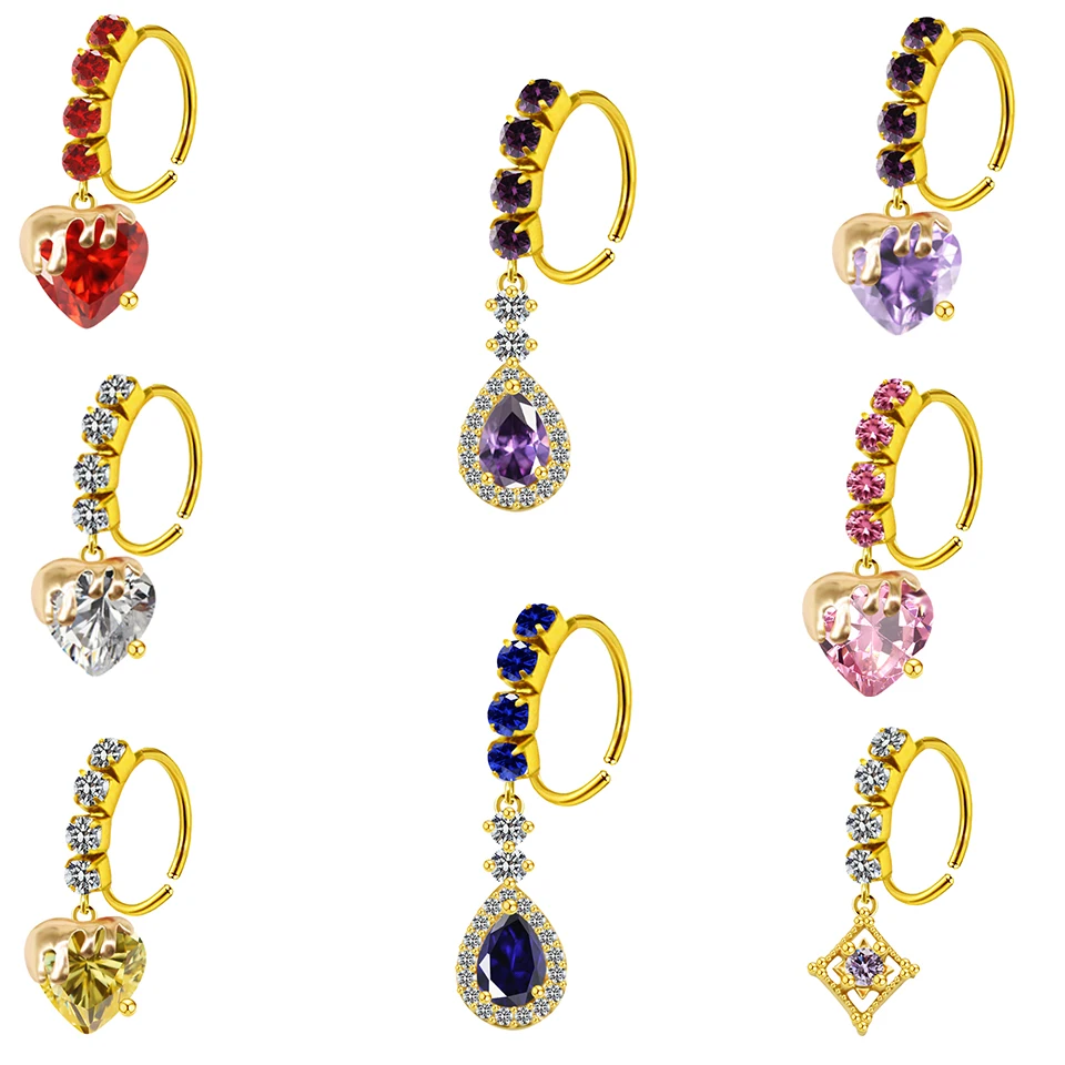 Nose Piercing Nose Ring Stainless Steel Colorful Nose Ring Dangle Nose Rings Piercing Jewelry For Women