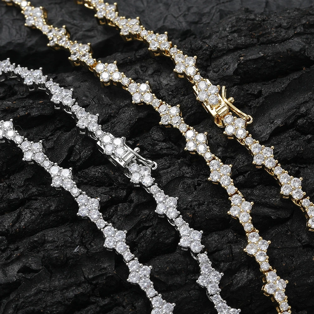 TOPGRILLZ New Honeycomb Necklace Classic 7MM Tennis Chain Hip Hop Punk Jewelry High Quality Choker Necklace For Anniversary Gift