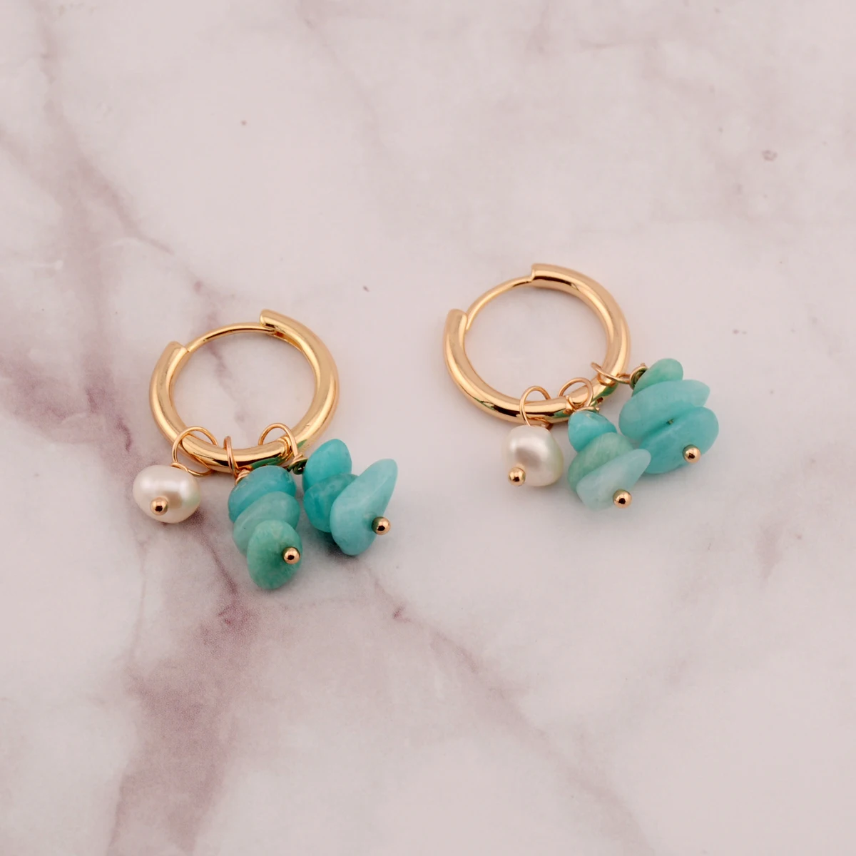 Women Bohemia Jewelry Of Small Hoops Pendant Earring With Crushed Stone Pearl Blue Green Stone Earrings