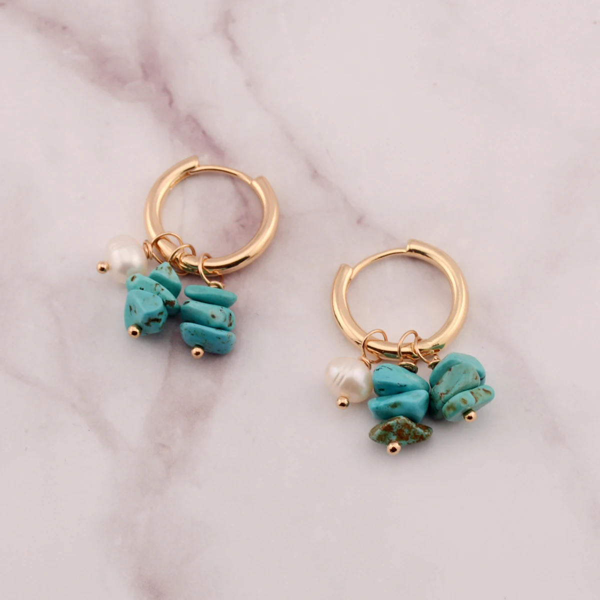 Women Bohemia Jewelry Of Small Hoops Pendant Earring With Crushed Stone Pearl Blue Green Stone Earrings