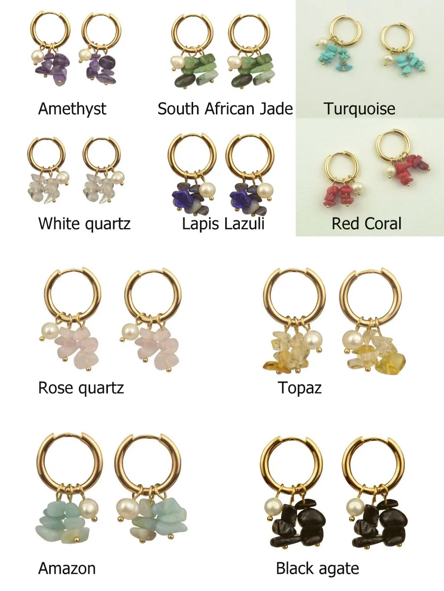 Women Bohemia Jewelry Of Small Hoops Pendant Earring With Crushed Stone Pearl Blue Green Stone Earrings