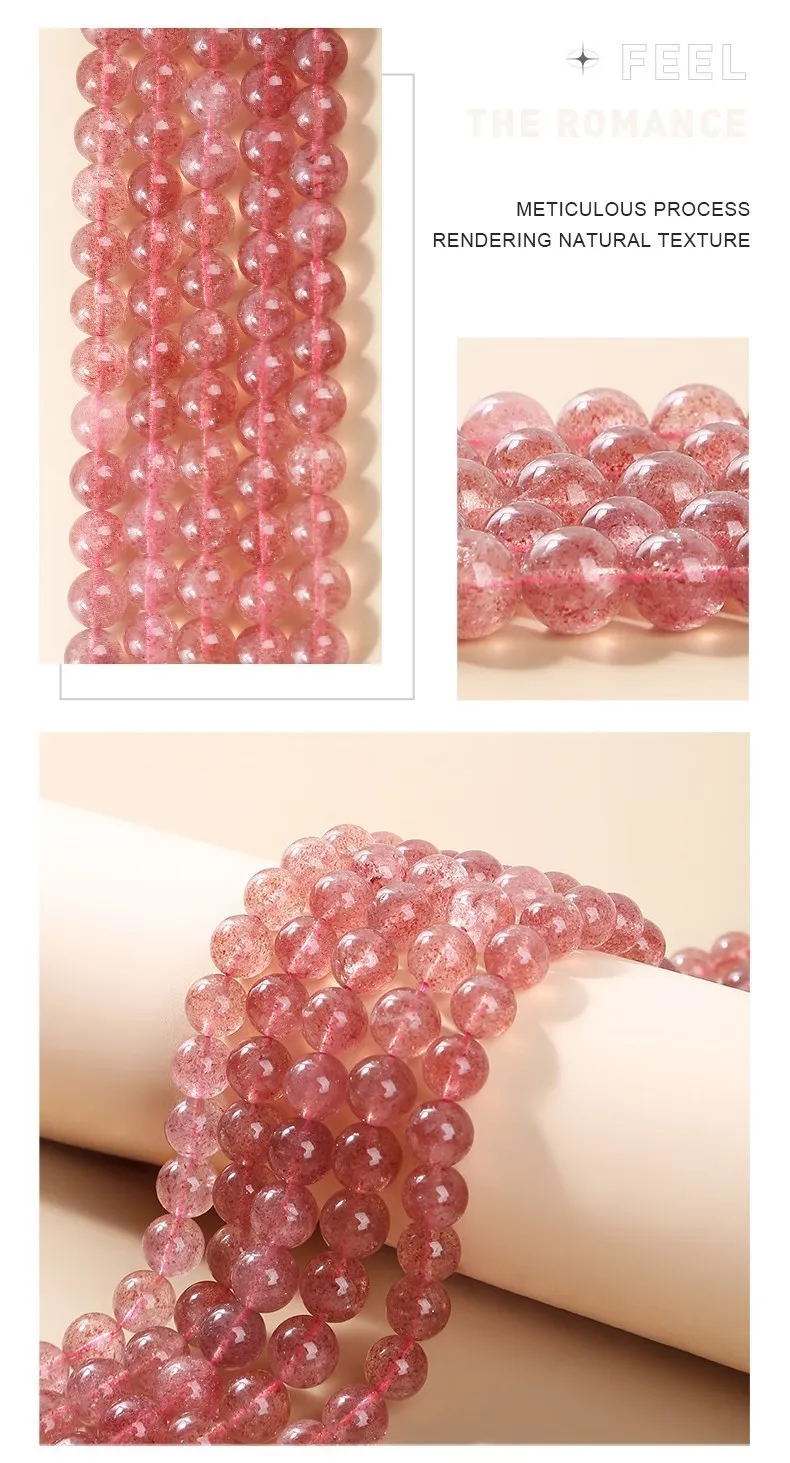 5A Quality Natural Brazil Strawberry Crystal Quartz Bead Round Loose Spacer Lucky Bead For Jewelry Making Diy Bracelet Accessory