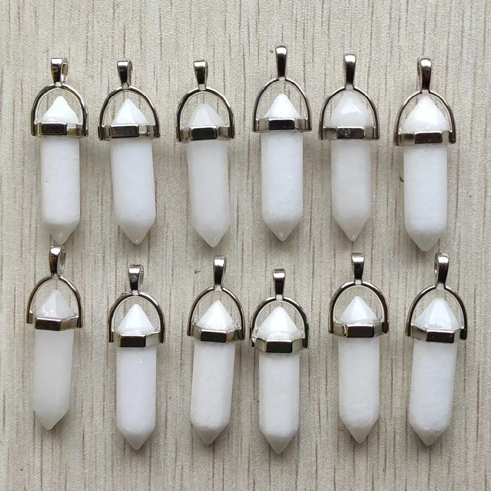 Fast Shipping Natural Stone Quartz Aventurine Lapis Crystal Hexagonal Pillar Pendants for Jewelry Accessories 12pcs Wholesale