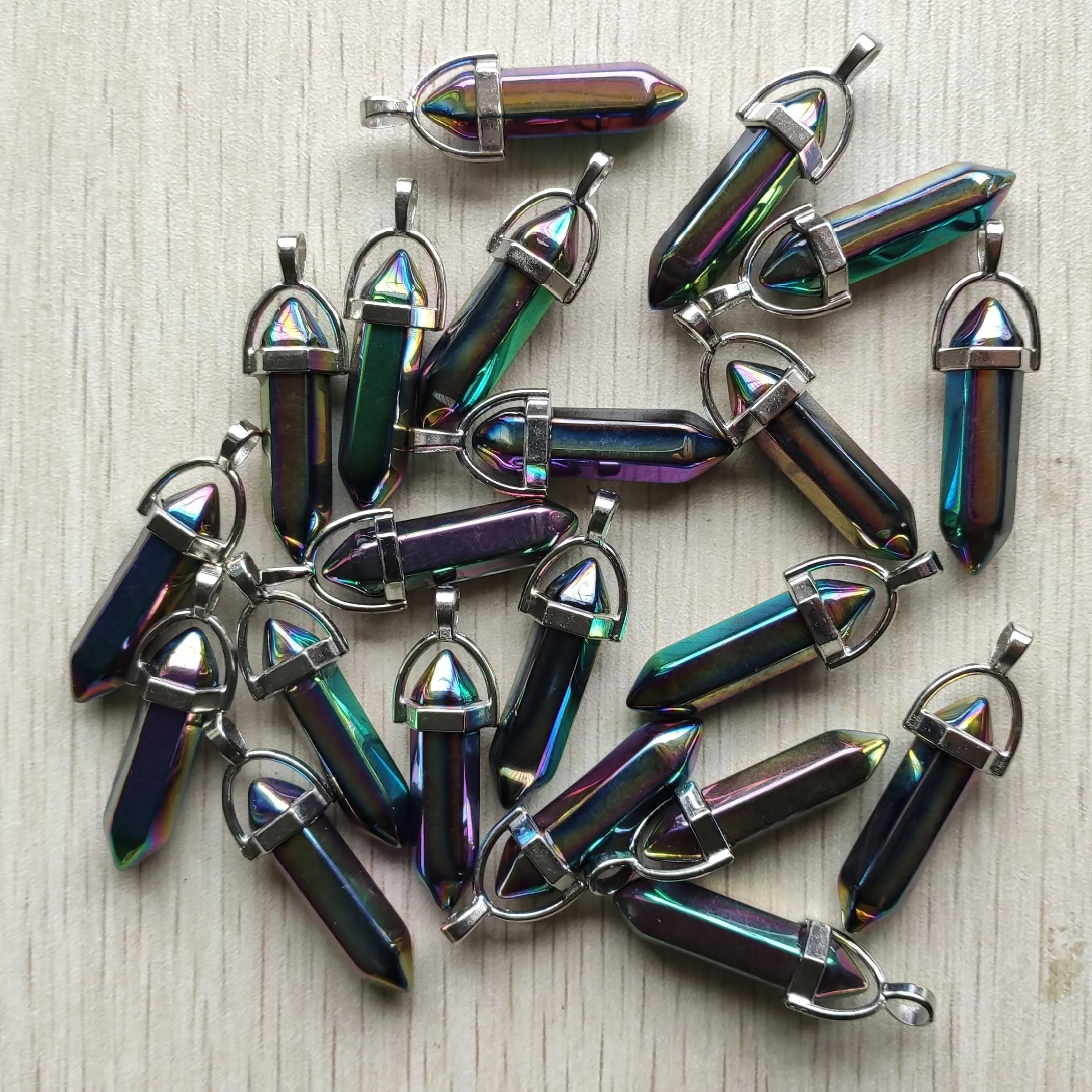 Fast Shipping Natural Stone Quartz Aventurine Lapis Crystal Hexagonal Pillar Pendants for Jewelry Accessories 12pcs Wholesale
